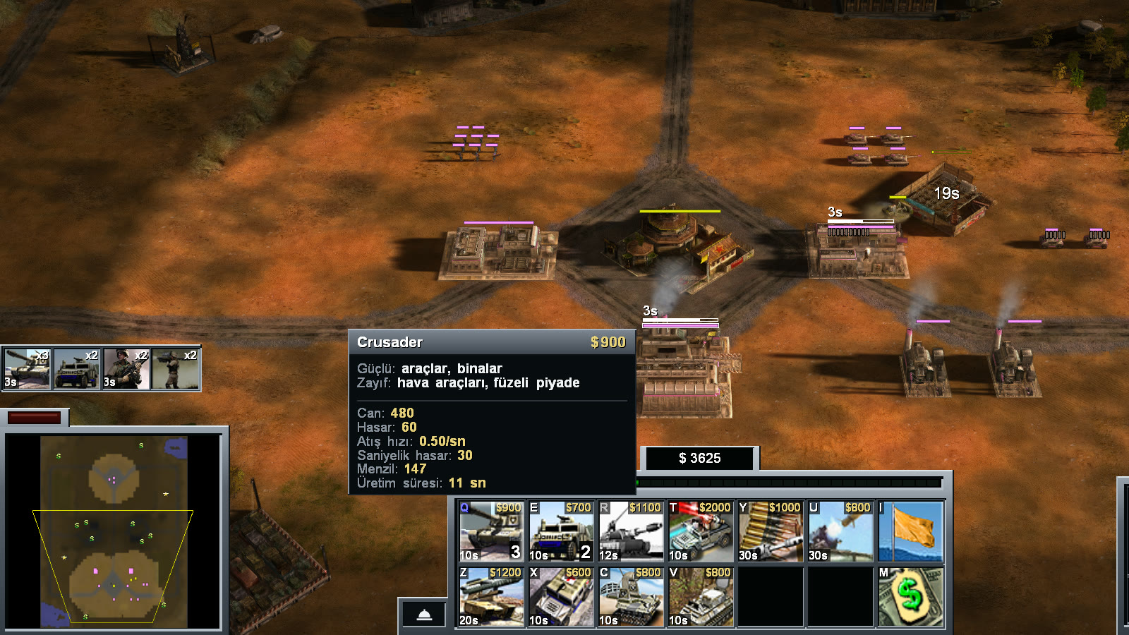 The Crusader's build card in Turkish over the command bar